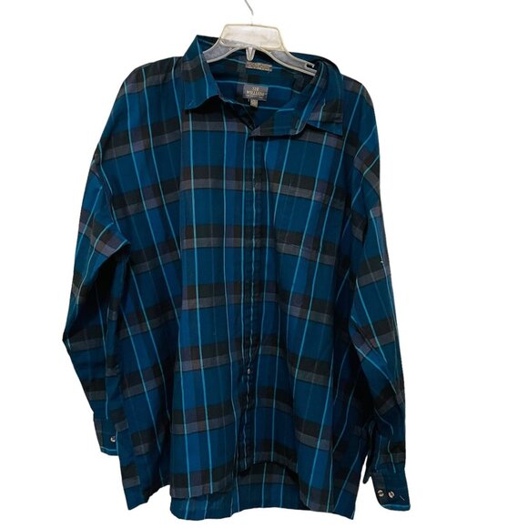 Sir William Big Man Shirt Button Up Long Sleeve Blue Black Plaid Size 8X - Picture 1 of 7